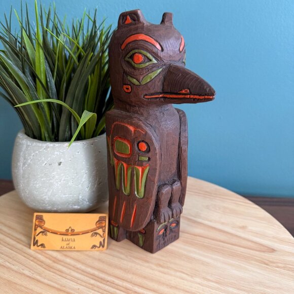 Vtg Alaskan Totem Pole Thunderbird Bird Pole by Kiana 1980's 8 3/4" Tall w/ Tags - Picture 2 of 16